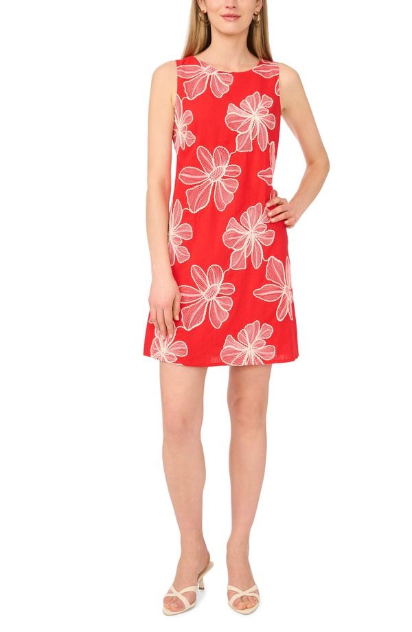 ヴィンスカムート レディース トップス ワンピース A ライン フラワー柄 ノースリーブ 刺繍 フラワー Vince Camuto Embroidered Floral Sleeveless ALine Dress Lobstered レッド