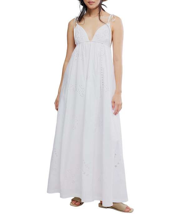 フリーピープル レディース トップス ワンピース Vネック ノースリーブ エンパイア マキシ Free People Sorrento Stroll Cutwork VNeck Sleeveless Empire Waist Maxi Dressugar Sw