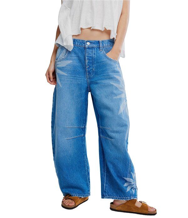 フリーピープル レディース ボトムス デニムパンツ プリント ジーンズ Free People We The Free Good Luck Sun Printed Mid Rise Barrel Jeansun Fade