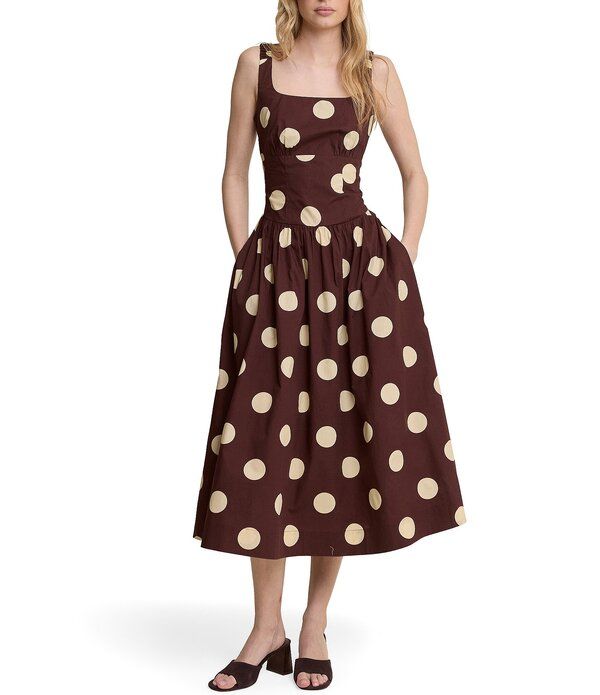 ノーバディーズ チャイルド レディース トップス ワンピース ミディ ノースリーブ Nobodys Child Soraya Dotted Square Neck Sleeveless Drop Waist Midi Dress Brown ブラウン