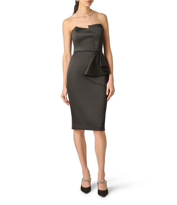 アイダンマットックス レディース トップス ワンピース ドレープ フリル ミディ ストラップレス Aidan Mattox Mikado Strapless Midi Dress With Ruffle Drape Black ブラック