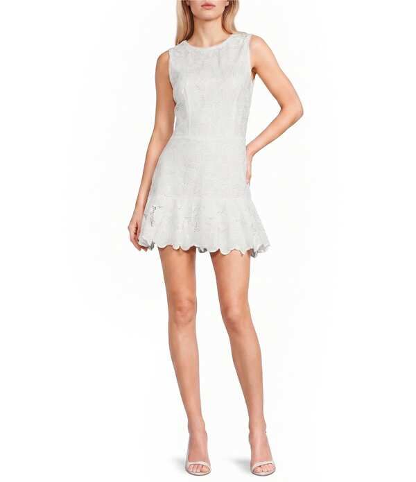 ビーダーリン レディース トップス ワンピース フリル裾 フリル ノースリーブ レース B Darlin Sleevelesscoop Neck Lace Detailed Ruffle Hem Dress White ホワイト