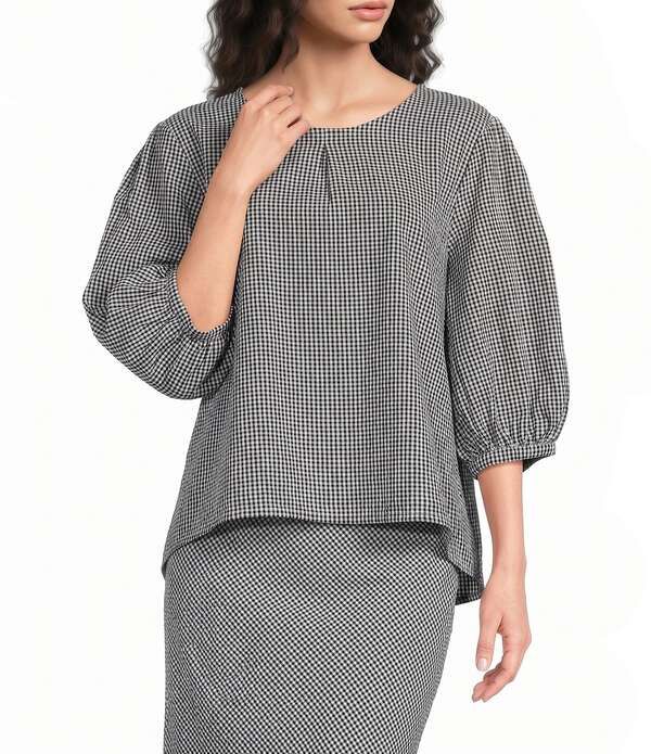 ブライン ウォーカー レディース トップス シャツ Bryn Walker Lucinda Check Seersuckeround Neck 34 Sleeve Shirt Cream クリーム
