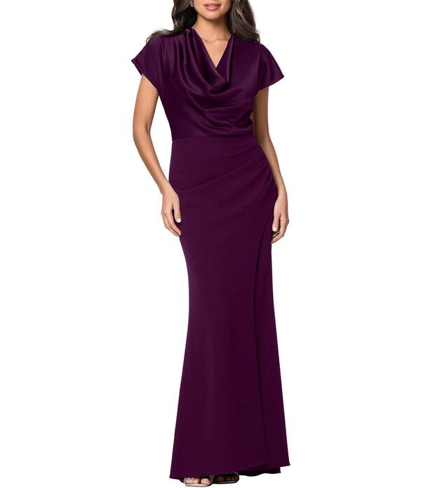 ベッツィアンドアダム レディース トップス ワンピース プチ サテン Betsy Adam Petite Size Short Sleeve Satin Charmeuse Long Dress Plum プラム