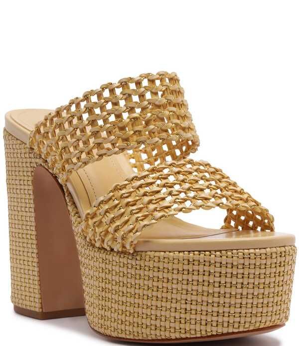 シュッツ レディース シューズ スリッポン・ローファー プラットフォーム サンダル ヒール Schutz Aberdeen Woven Platform Block Heel Slide Sandals Natural Ouro