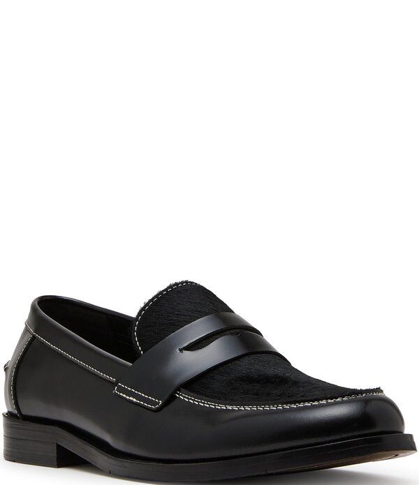 スティーブ マデン メンズ シューズ スリッポン・ローファー レザー Steve Madden Mens Natan Leather Calf Hair Penny Loafers Black ブラック