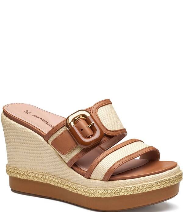 ジョンストンアンドマーフィー レディース シューズ スリッポン・ローファー プラットフォーム サンダル レザー Johnston Murphy Womens Addison Raffia Leather Slide Wedge Platform Sandals