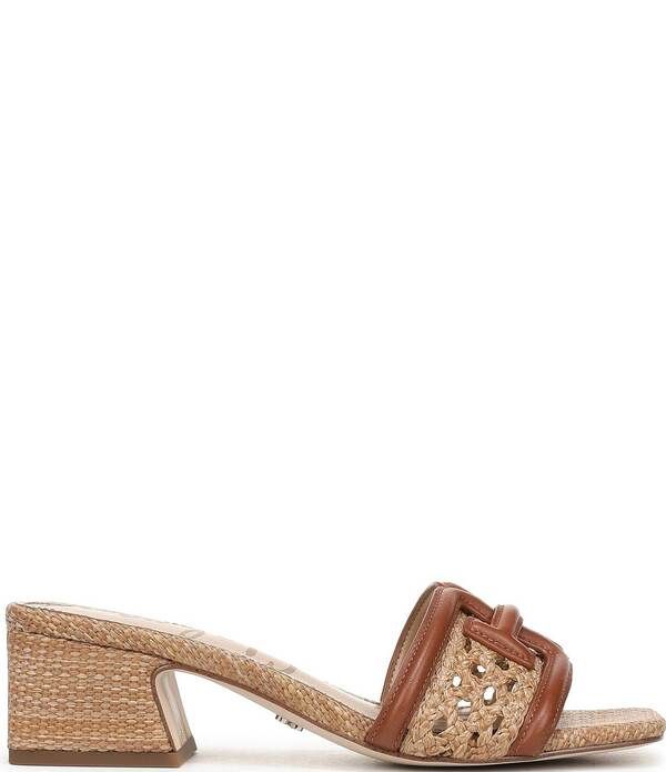 サムエデルマン レディース シューズ サンダル レザー ロゴ Sam Edelman Waylon Woven Raffiand Leather Double Logo Slide Sandals Rich CognacTawny Tan タン