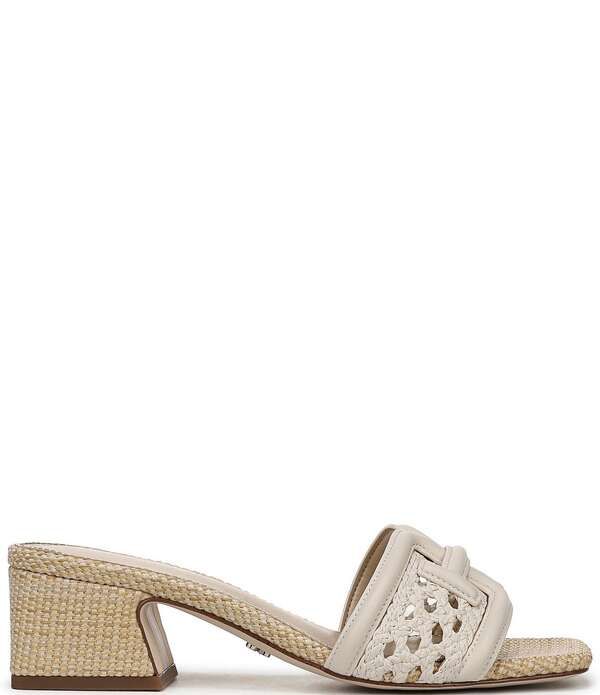 サムエデルマン レディース シューズ サンダル レザー ロゴ Sam Edelman Waylon Woven Raffiand Leather Double Logo Slide Sandals Modern Ivory アイボリー
