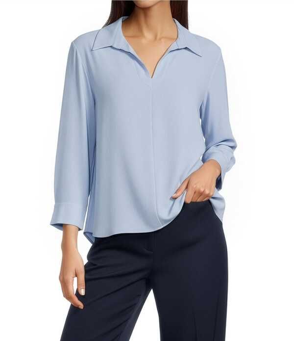 エイリーンフィッシャー レディース トップス シャツ Vネックレープ ジョーゼット シルク Eileen Fisher Silk Georgette Crepe Point Collar VNeck Bracelet Sleeve Top Sky Light