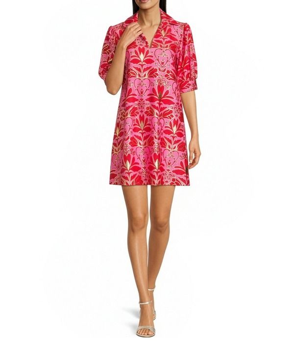ジュードコーナリー レディース トップス ワンピース プリント ニット Jude Connally Emerson Jude Cloth Knit Imperial Garden Print Point Collar Puffed Sleeve Shift D