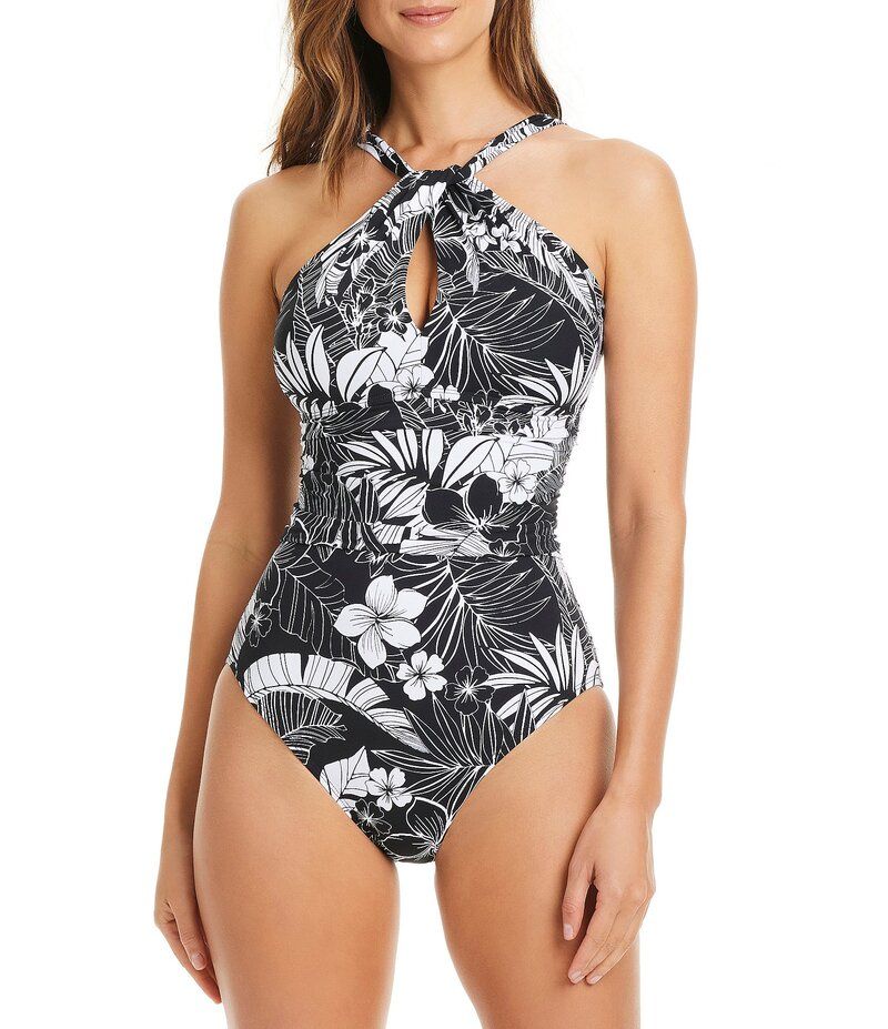 ブルーロッドビーティ レディース トップス ワンピース ハイネック フラワー柄 プリント フラワー Bleu Rod Beattie Double Duty Floral Print Keyhole Front High Neck One Piece Swim