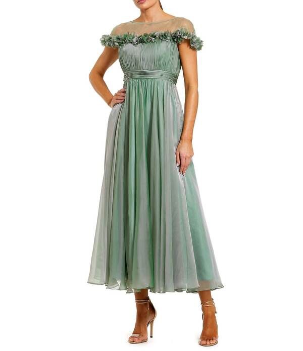 マックダガル レディース トップス ワンピース フリル ミディ Mac Duggal Illusioneck 3D Ruffle Off The Shoulder Midi Dressage セージ
