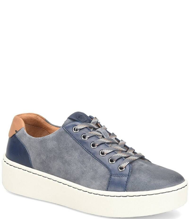 ボーン レディース シューズ スニーカー プラットフォーム レザー Born Mira Distressed Leather Platform Sneakers Dark Blue ブルー