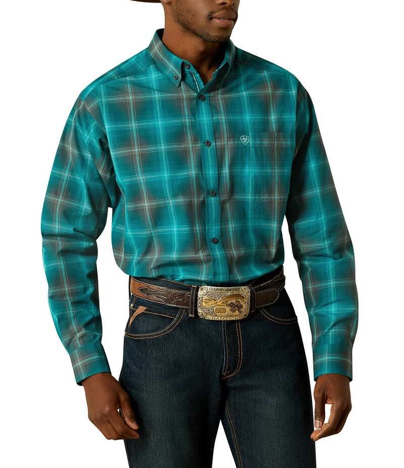 アリアト メンズ トップス シャツ AriatR Pro Series Bear Long Sleeve Classic Fit Plaid Woven Shirt Green グリーン