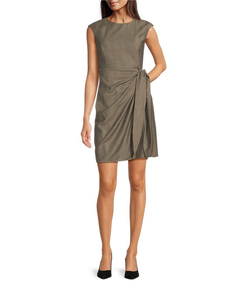 マレーラ レディース トップス ワンピース ミニワンピース ミニ Marella Fetta Herringbone Kaki Side Knot Mini Dress Kaki