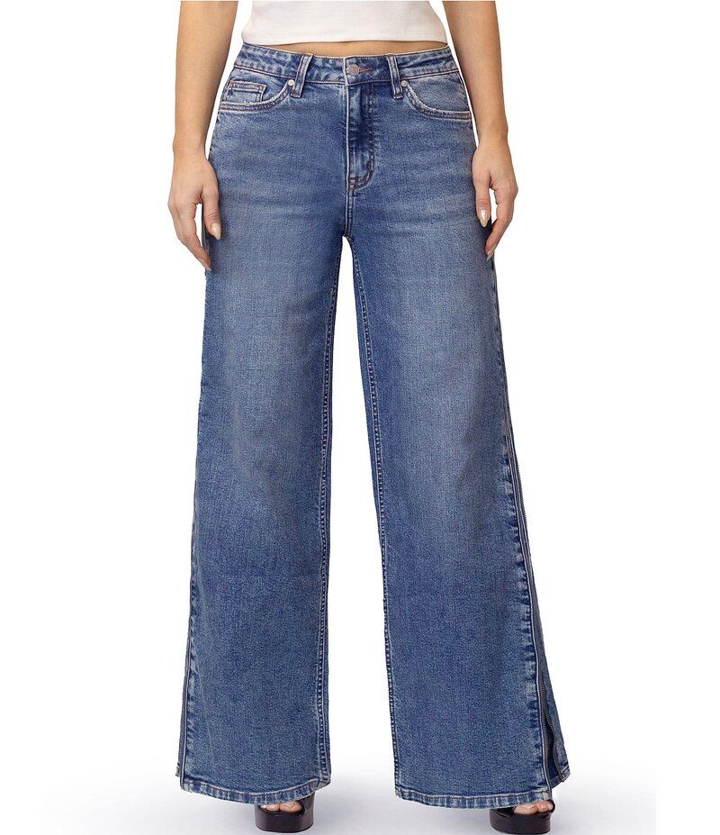 スティーブ マデン レディース ボトムス デニムパンツ ワイドレッグ ジーンズ Stevie By Steve Madden High Rise Side Zippered Wide Leg Jeans Dark Wash