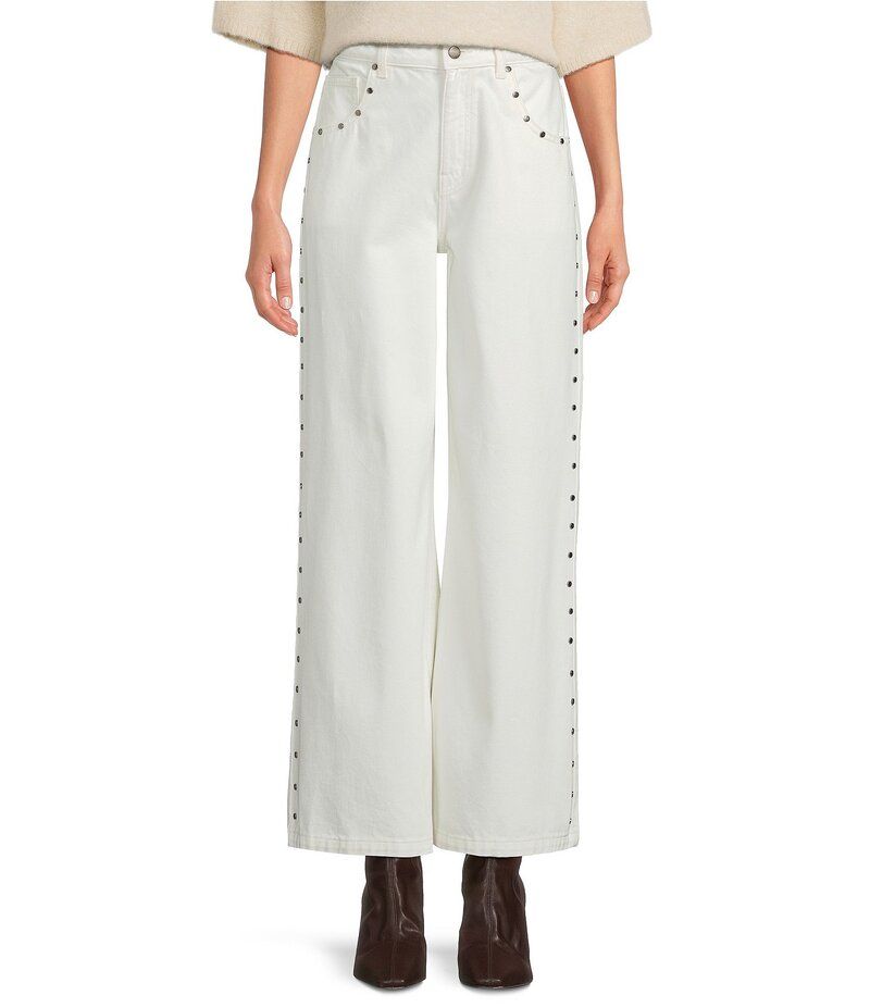 ジャンビニ レディース ボトムス デニムパンツ ワイドレッグ デニム ジーンズ Gianni Bini Violet Studded Wide Leg Denim Jeans Ecru エクリュ