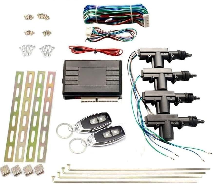 キーレスエントリー キット アンサーバック機能付き ロック・アンロック機能 汎用 12V 後付け IR300 セキュリティ LED アクチュエーター4台/リモコン付きkk