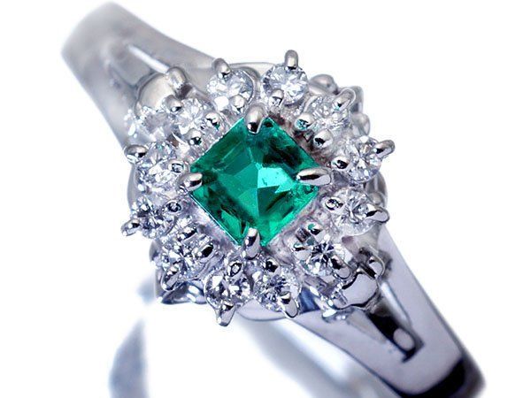 【ジュエリー極】鮮やかエメラルドグリーン！良質天然エメラルド0.17ct＆ダイヤモンド0.13ct 高級Pt900リング h8264kv【送料無料】