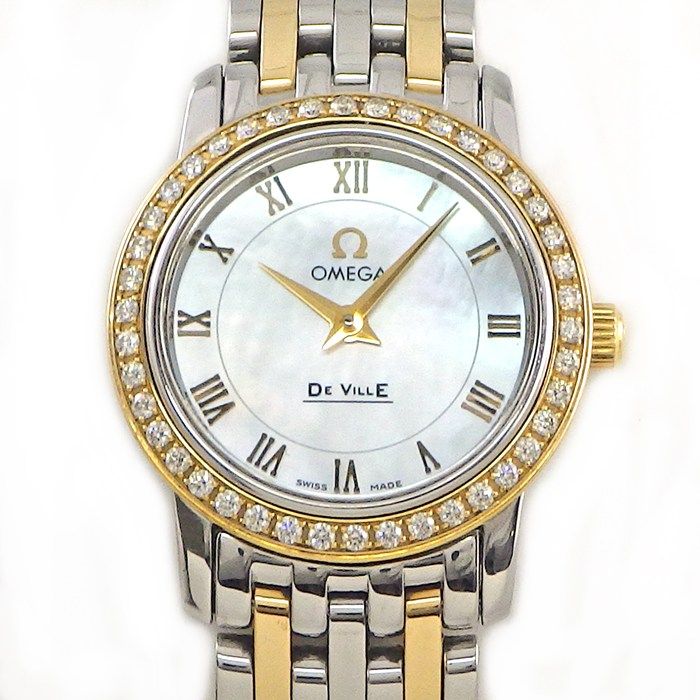 オメガ OMEGA 腕時計 デ・ヴィル 4375.71 ダイヤベゼル ホワイトシェル文字盤 ローマンインデックス K18YG SS クオーツアナログ 【中古】