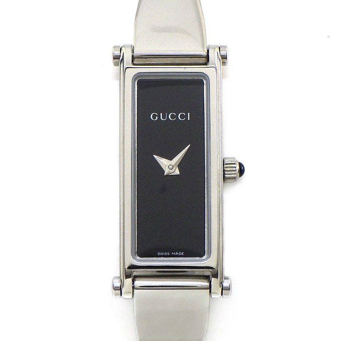 グッチ GUCCI 腕時計 バングルウォッチ 1500L レクタンギュラー ブラック文字盤 ホースビット クラスプ SS クオーツアナログ 【箱・保付き】 【中古】