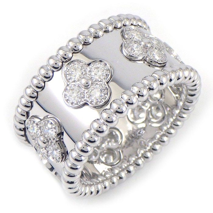 ヴァンクリーフ＆アーペル Van Cleef & Arpels リング ペルレ クローバー スモールモデル VCARO9ND00 28ポイント ダイヤモンド 計0.62ct K18WG 10号 / #51 【中古】