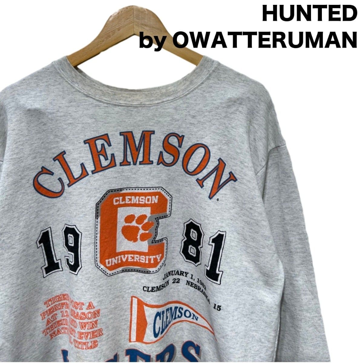 古着 【90s GLORY DAYS】Clemson 1981 両面プリント クルーネックスウェット（Lサイズ／Made in U.S.A.）2603030015