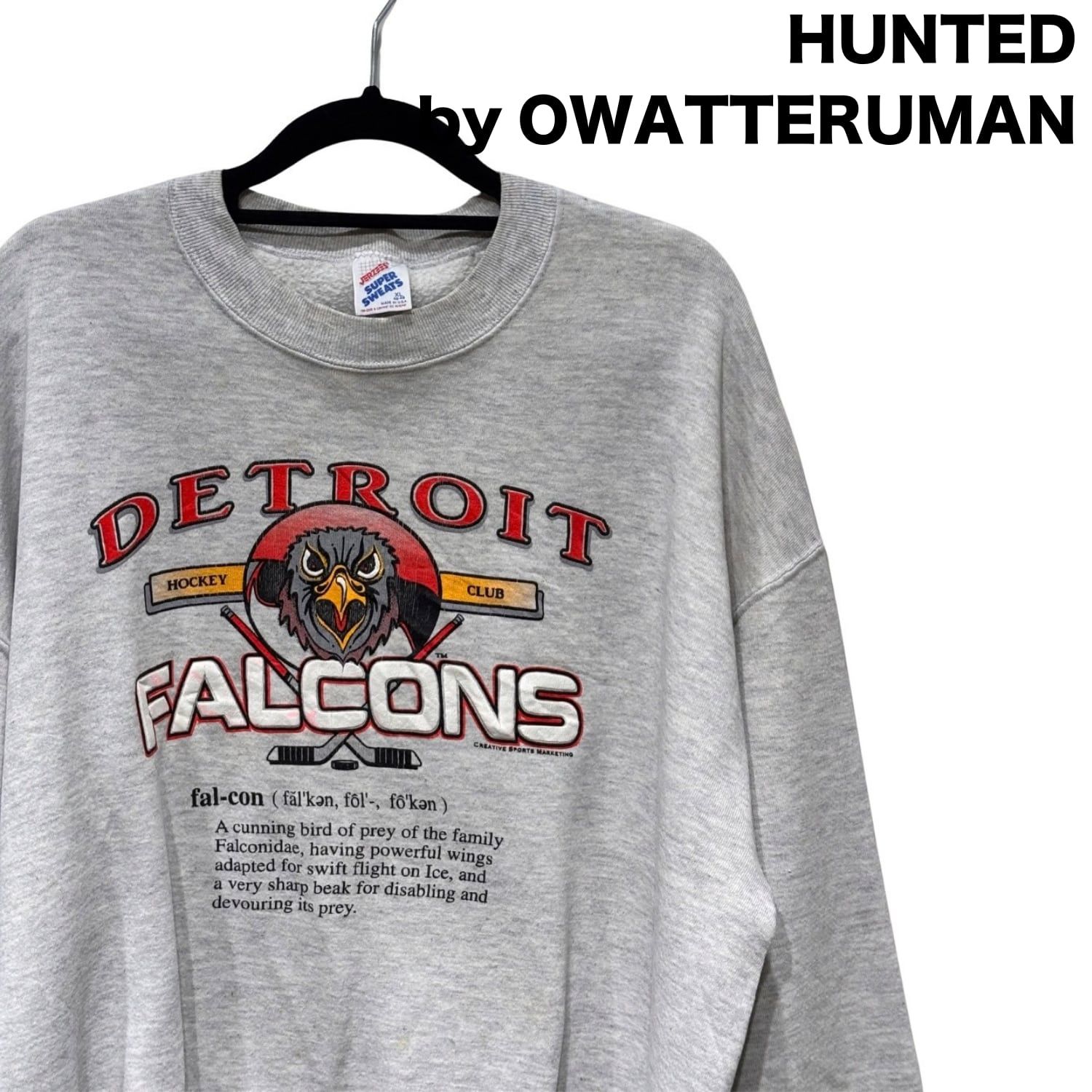 古着 【90s Jerzees】Detroit Falcons プリント クルーネックスウェット（XLサイズ／Made in U.S.A.）2602250010
