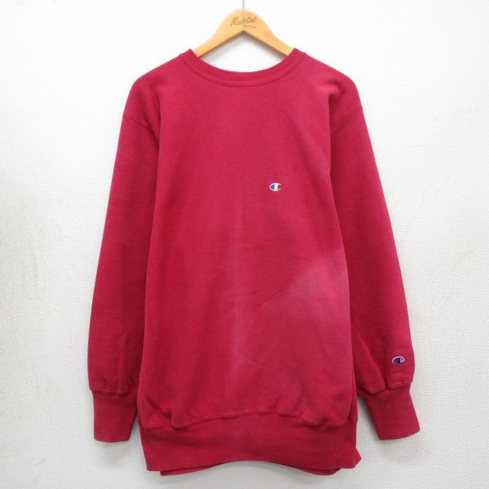 XL/古着 長袖 チャンピオン Champion リバースウィーブ メンズ 90年代 90s ワンポイントロゴ フェード クルーネック USA製 赤系【spe】 26may01