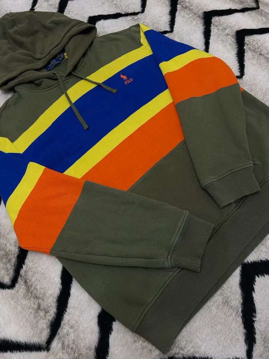 XL POLO RALPH LAUREN(ポロラルフローレン) カラーブロック ストライプ フーディー/起毛