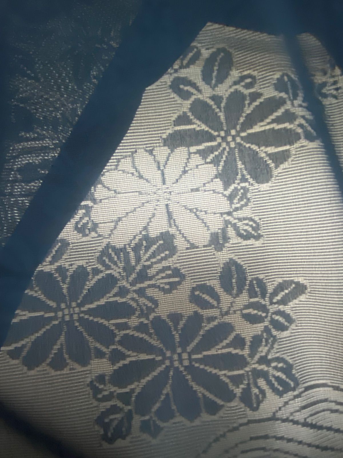 着物】夏用着物 色無地 紗絽 ポリエステル 紋付 一つ紋 紺色 花文様 菊