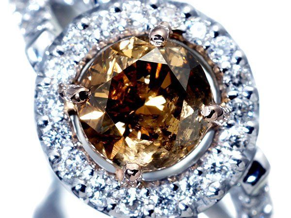 【ジュエリー極】希少超大粒！良質天然ブラウンダイヤモンド1.251ct＆脇ダイヤ0.50ct 高級Pt900＆K18PGリング h8539ilgl【送料無料】