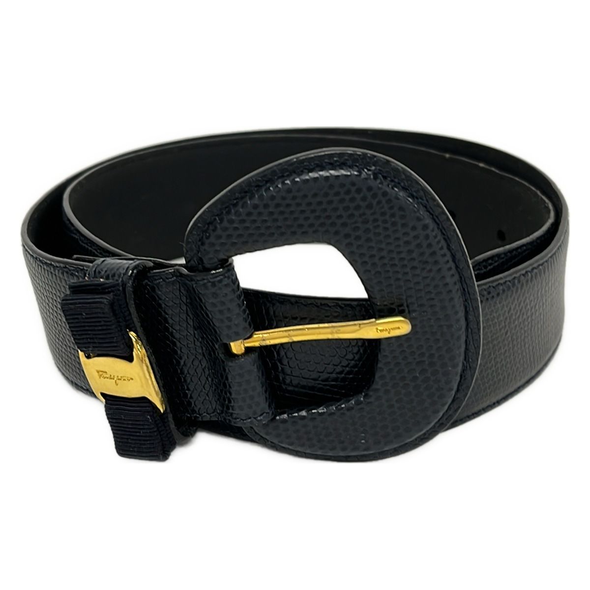 FERRAGAMO/SalvatoreFerragamo(サルバトーレフェラガモ) ベルト 75 - ネイビー ヴァラ/型押し加工 レザー