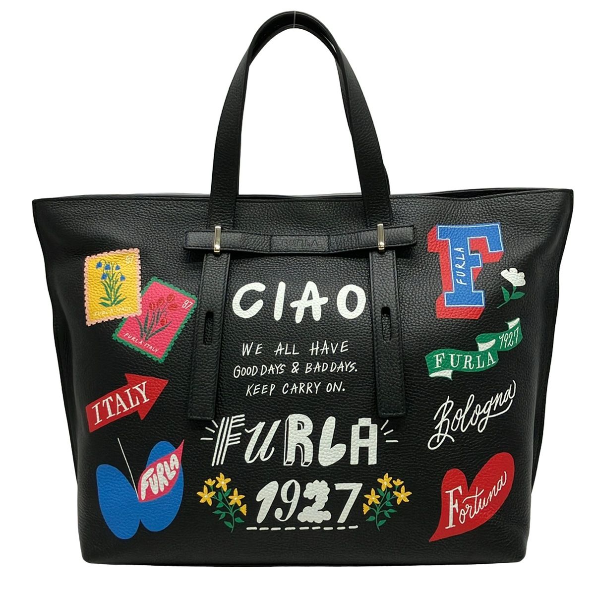 FURLA(フルラ) ハンドバッグ ジョーヴェ 黒×白×マルチ SHOGO SEKINE レザー 32,760円