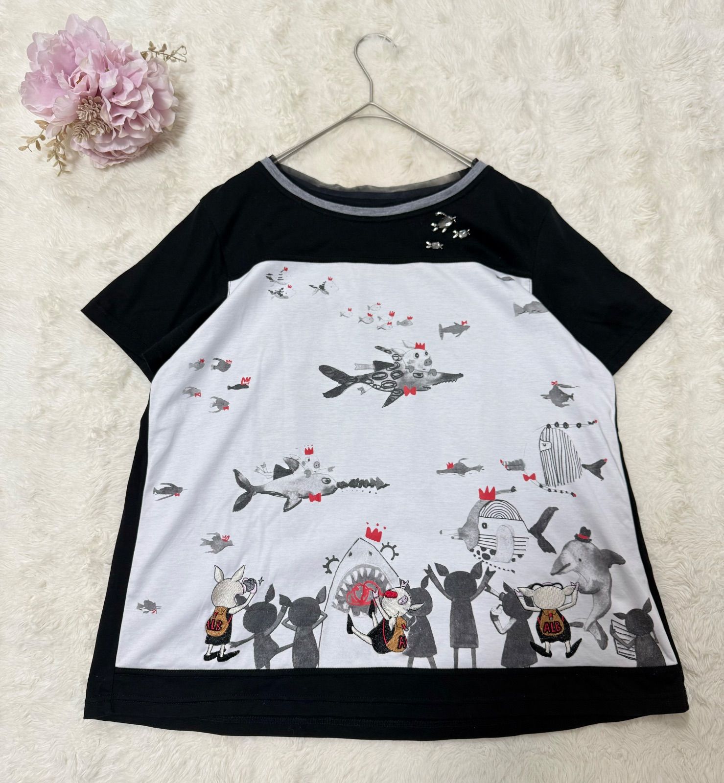 タグ付き未使用品✨オレボレブラ ぶたさん チュール二重仕立てカットソーTシャツ OLLEBOREBLA オレボレブラ 半袖カットソー 刺繍 ぶたさん 海モチーフ