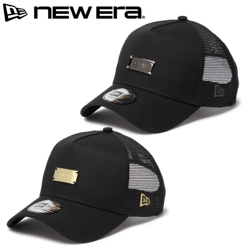 新品 NEWERA ニューエラ 正規品 メッシュ キャップ メッシュキャップ CAP 帽子 9FORTY A-Frame メタルプレート ワンポイント 刺繍 ユニセックス メンズ レディース ゴールド シルバー 黒 ブラック 14744906 14744907