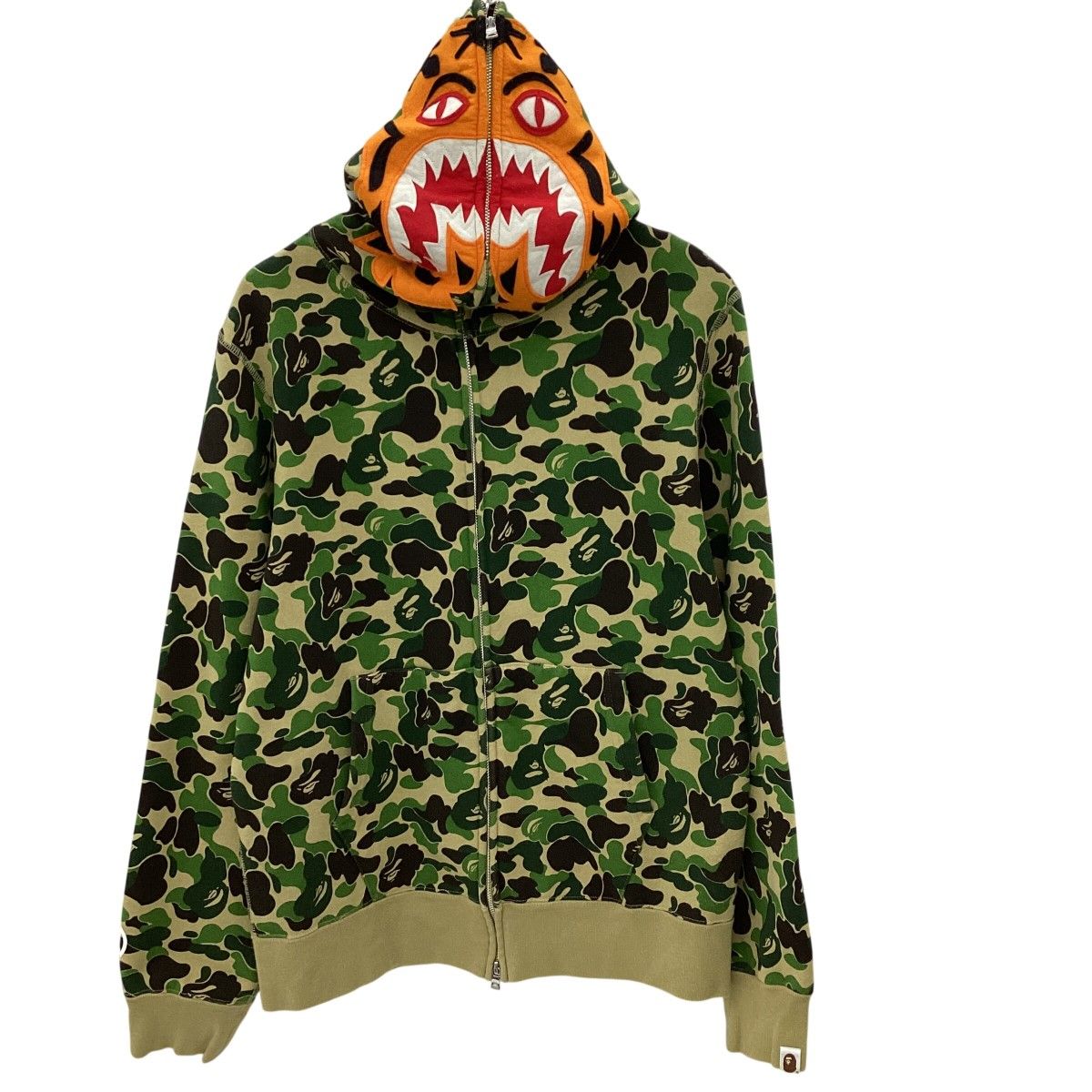 A BATHING APE アベイシングエイプ メンズ カモフラージュ柄 タイガーモチーフ パーカー SIZE L グリーン