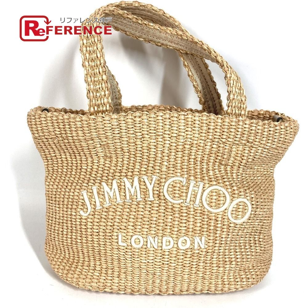JIMMY CHOO ジミーチュウ ハンドバッグ ロゴ ラフィア ベージュ - メルカリ