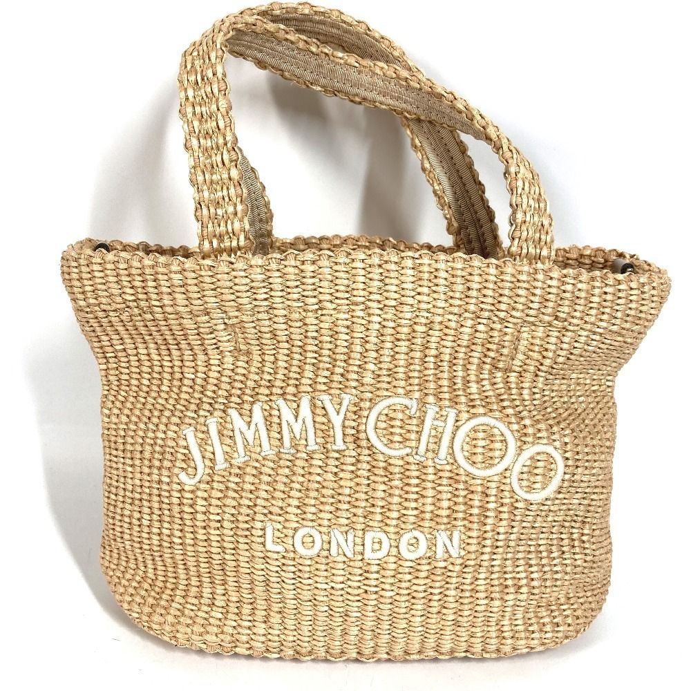 JIMMY CHOO ジミーチュウ ハンドバッグ ロゴ ラフィア ベージュ - メルカリ