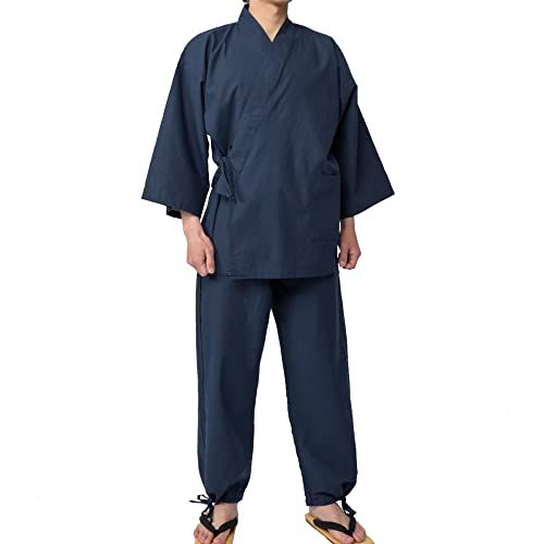 【新品】作務衣 上下セット 紳士用 M/L/LLサイズ 紺 [ 綿100% 薄手 メンズ 春 夏 秋 ] a4836c11