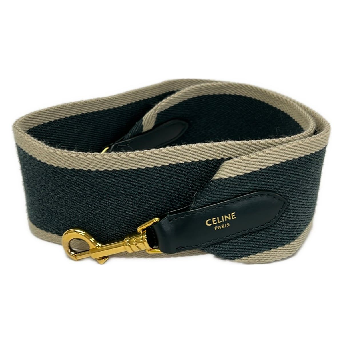 CELINE(セリーヌ) ショルダーストラップ美品 グリーン×ベージュ×ゴールド レザー