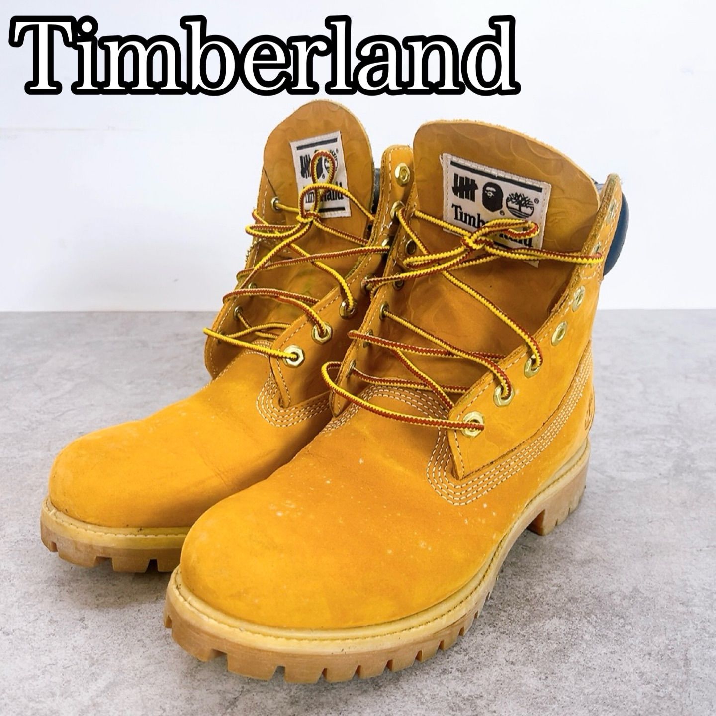 H-1486 A BATHING APE × UNDEFEATED × Timberland A1R7Y A2840 ウィート 中古 コラボ レザー ワークブーツ メンズ 25.5cm