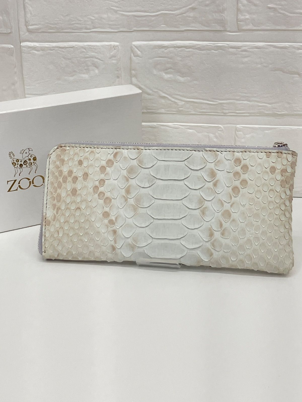 【未使用】ZOO ズー 蛇革 白 ダイヤモンドパイソン L字ファスナーマルチケース ZMK-002 ラクーンマルチケース2 ホワイト メンズ 本革 No.5274
