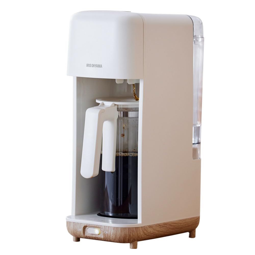 アイリスオーヤマ コーヒーメーカー ドリップ式 720ml 6杯分 マグボトルに直接ドリップ 一人暮らし オフィス 出勤時 コーヒーサーバー付き 幅15.1cm マグボトル対応 水筒 ホット・アイス対応 CMS-0800-C アイボリー 木目kk