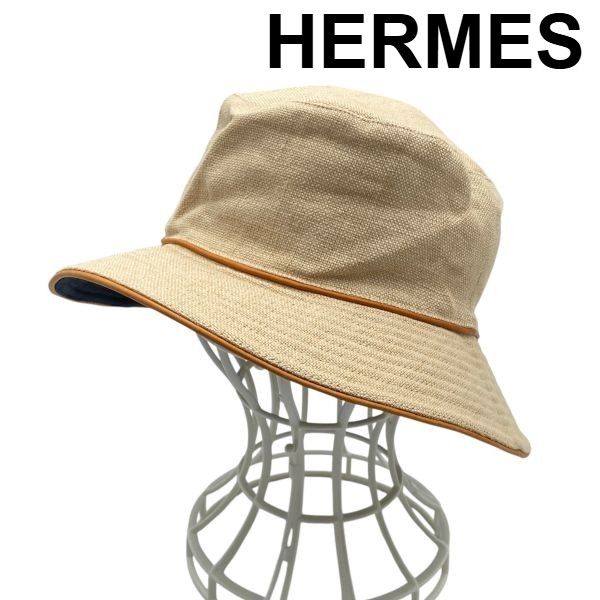 ○ エルメス HERMES バケットハット ストローハット リネンハット 帽子