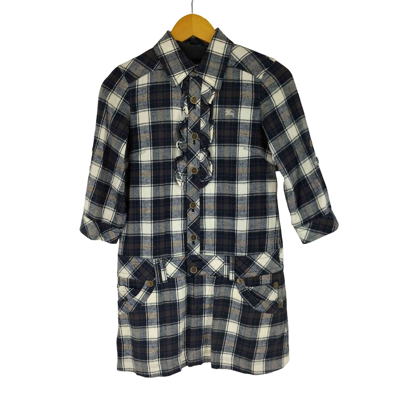 バーバリーブルーレーベル チェック柄 フリル ワンピース 36 バーバリーブルーレーベル BURBERRY BLUE LABEL フリル チェック
