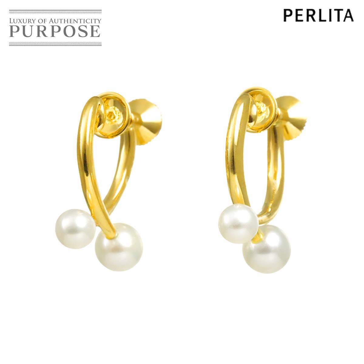 ミキモト MIKIMOTO ペルリータ アコヤ真珠 5.2-4.1mm イヤリング K18 YG イエローゴールド 750 パール Earrings 90318467