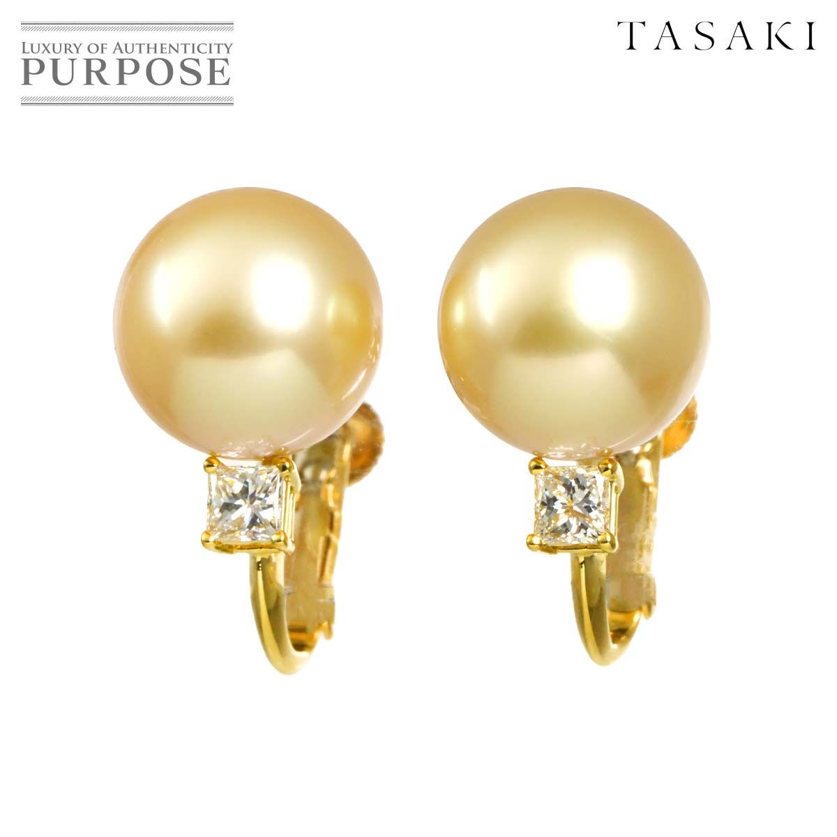 タサキ TASAKI 白蝶真珠 10.5mm ダイヤ 0.14/0.14ct イヤリング K18 YG イエローゴールド 750 パール 田崎真珠 Earrings Clip on 90320584