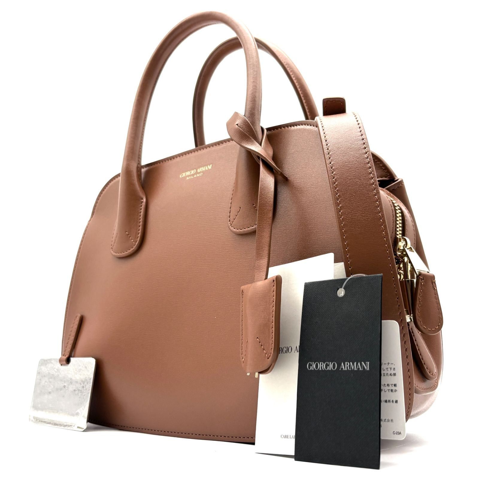 未使用に近い 現行に近い GIORGIO ARMANI ジョルジオアルマーニ ラ プリマ ボストンバッグ パルメラートレザー 2WAY ハンドバッグ ショルダーバッグ キャメル ブラウン トップハンドル 斜め掛け 夏のボーナス 夏休みの旅行